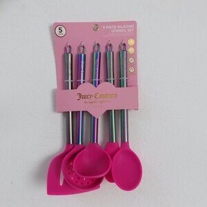 (#115)Juicy Couture Home 5-piece Pink Silicone Utensil Cooking Set w/ Hang Holes